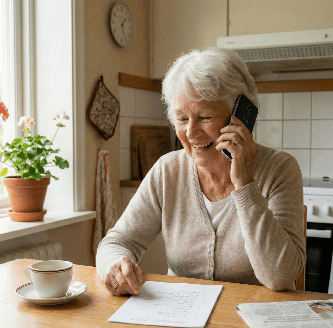 Äldre person pratar i telefon
